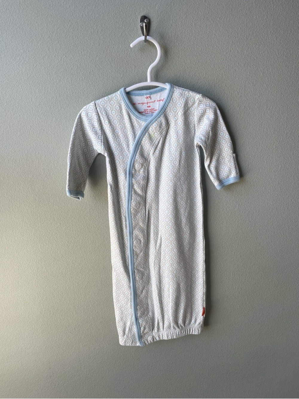Magnificent Baby // Gray and Blue Geometric Patterned Neutral Cotton Sleep Gown
